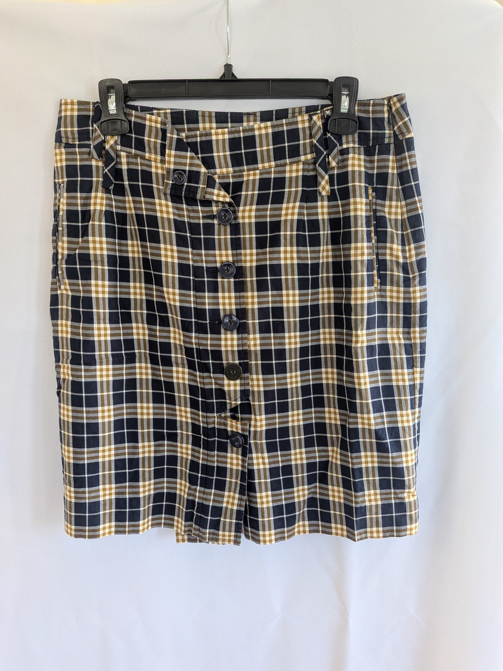 Vintage Anthropologie Odille Plaid Button- Front Pencil Skirt - Size 8